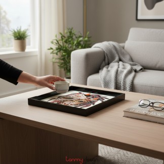 Square lacquer tray with cat pattern 25.5cm